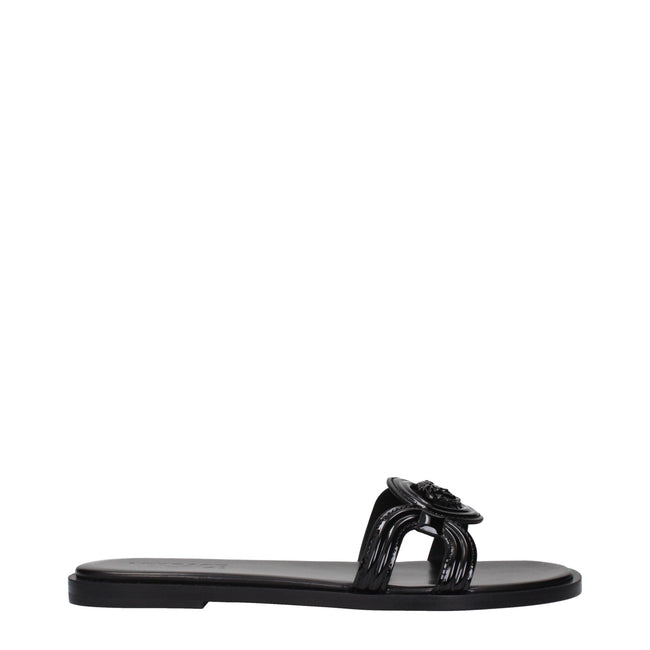 Versace Black Leather Slippers Sandals Versace