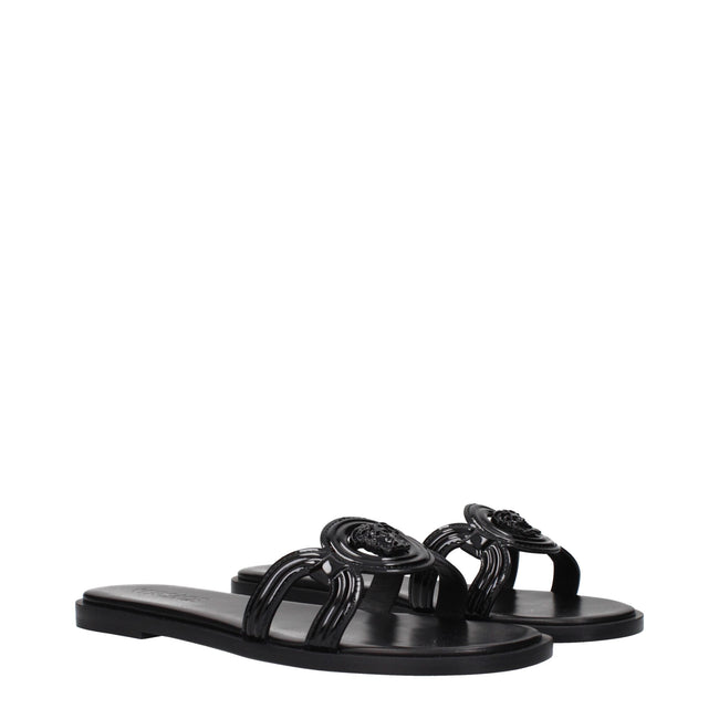 Versace Black Leather Slippers Sandals Versace