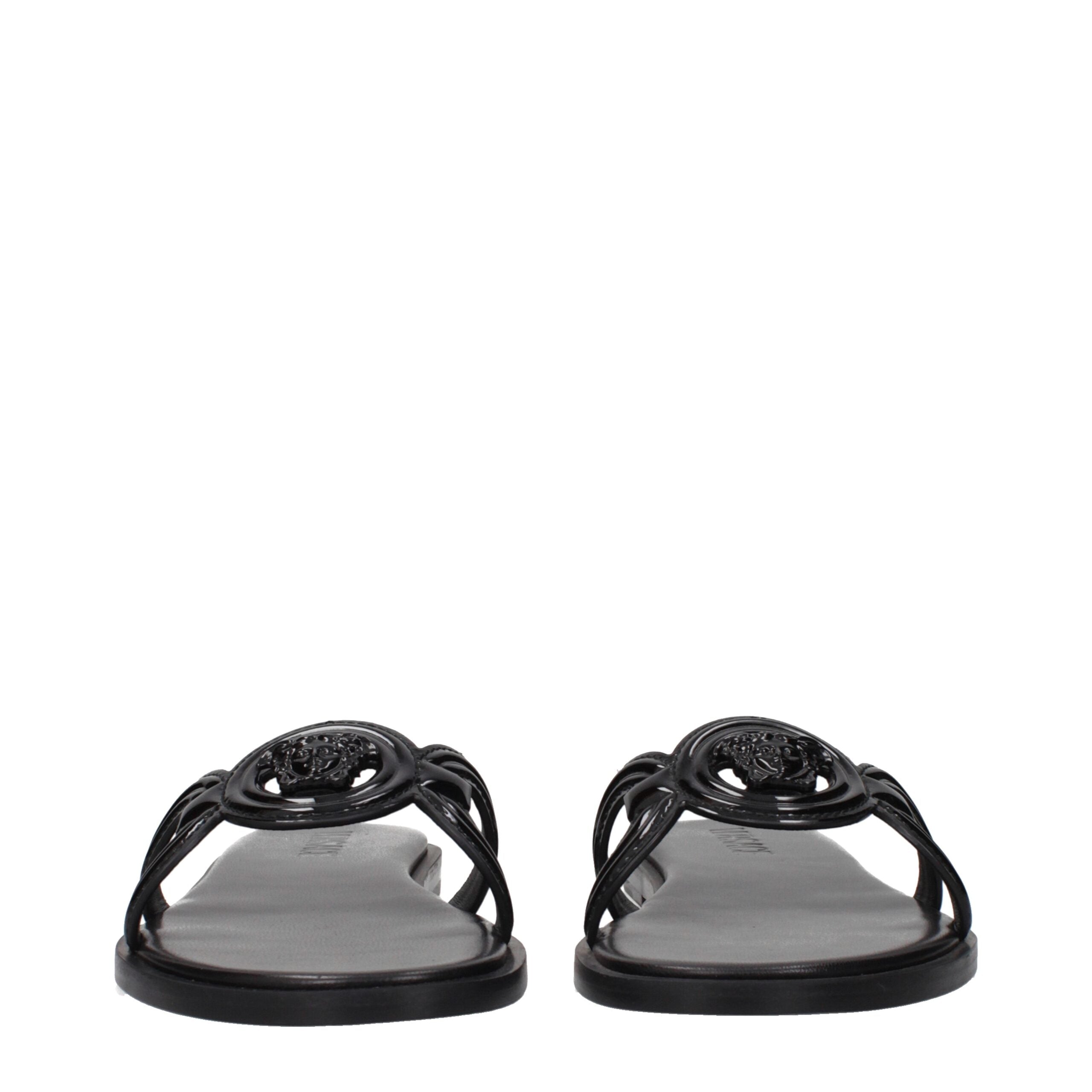 Versace Black Leather Slippers Sandals Versace