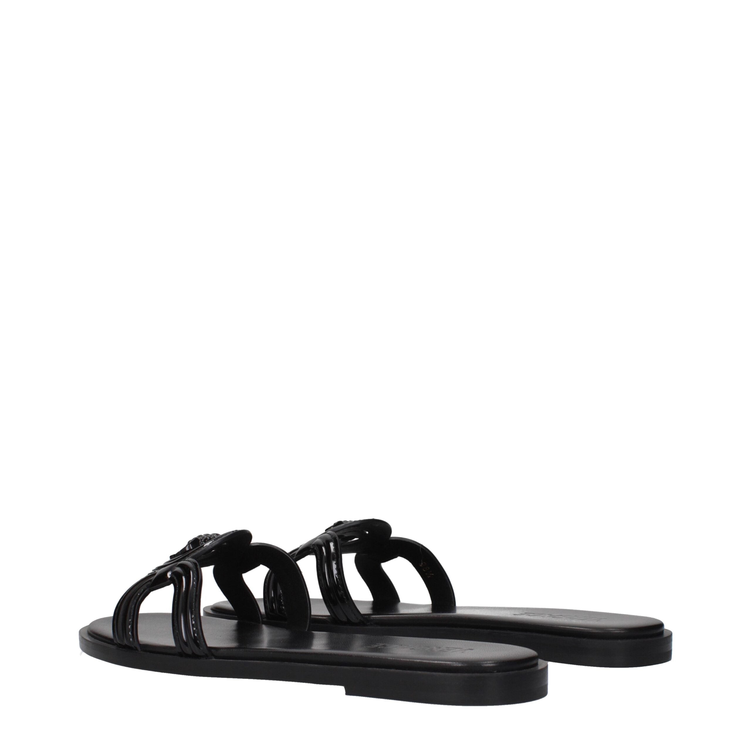 Versace Black Leather Slippers Sandals Versace