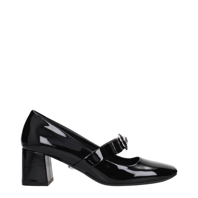 Versace Black Leather Mid Heel Pumps Versace