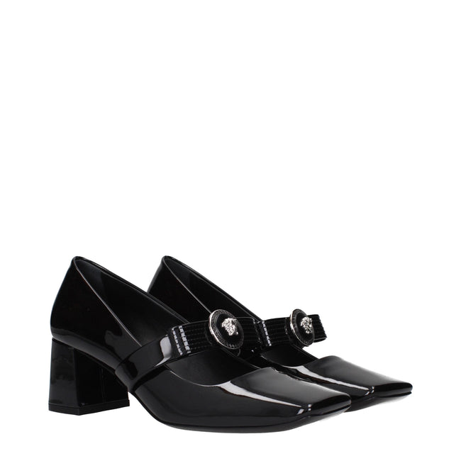 Versace Black Leather Mid Heel Pumps Versace