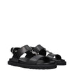 Versace Black Leather Flat Sandals Versace