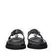 Versace Black Leather Flat Sandals Versace