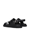 Versace Black Leather Flat Sandals Versace
