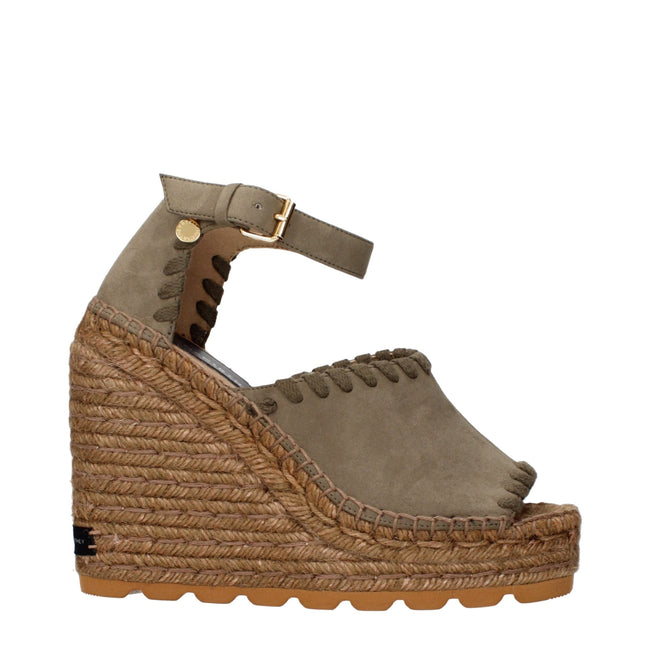 Stella McCartney Green Leather Wedges Sandals Stella McCartney