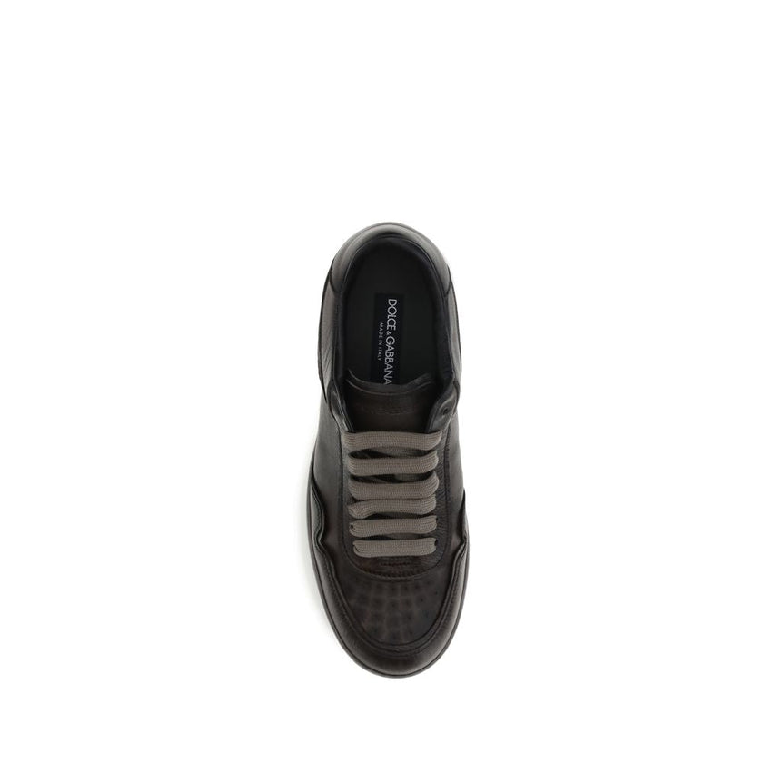 Dolce & Gabbana Brown Calf Leather Bos Taurus Low Top Sneakers Dolce & Gabbana