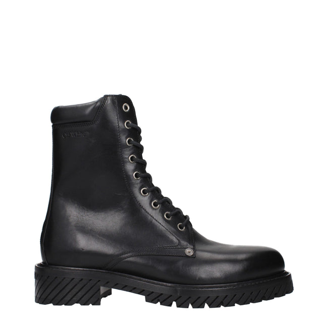 Off-White Black Leather Ankle Boots Off-White