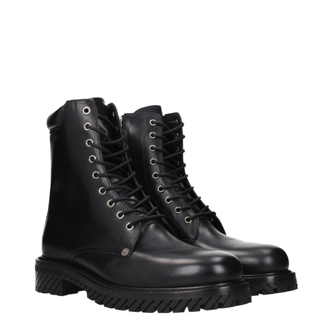 Off-White Black Leather Ankle Boots Off-White