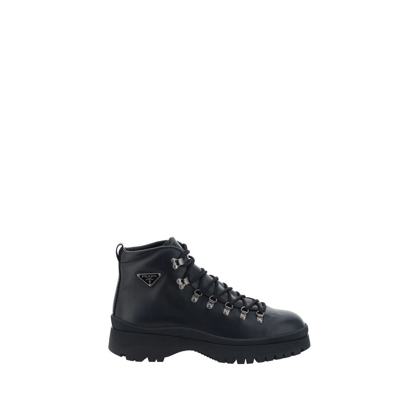 Prada Black Rubber Lace-Up Boots Prada
