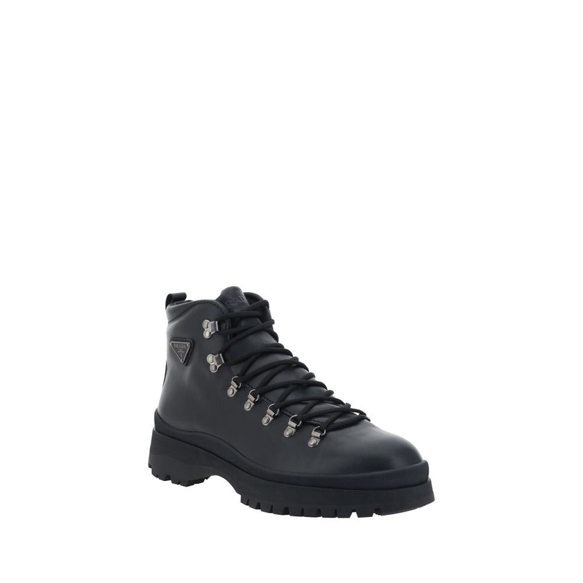 Prada Black Rubber Lace-Up Boots Prada