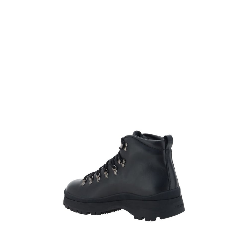 Prada Black Rubber Lace-Up Boots Prada