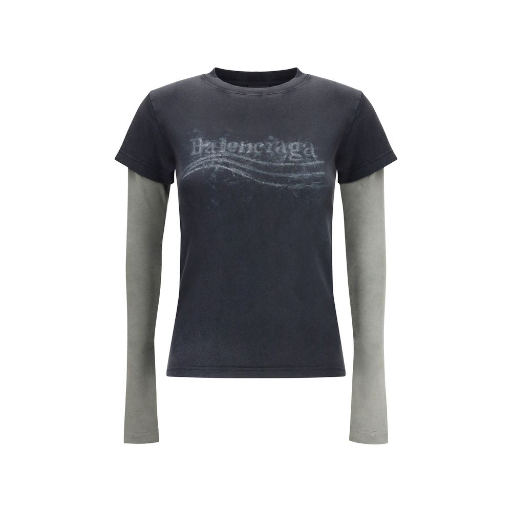 Balenciaga Washed Crayon Political Double-Sleeve T-Shirt Balenciaga