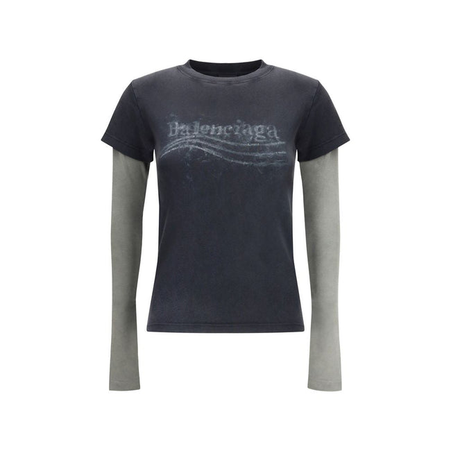 Balenciaga Washed Crayon Political Double-Sleeve T-Shirt Balenciaga