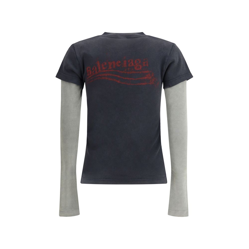Balenciaga Washed Crayon Political Double-Sleeve T-Shirt Balenciaga