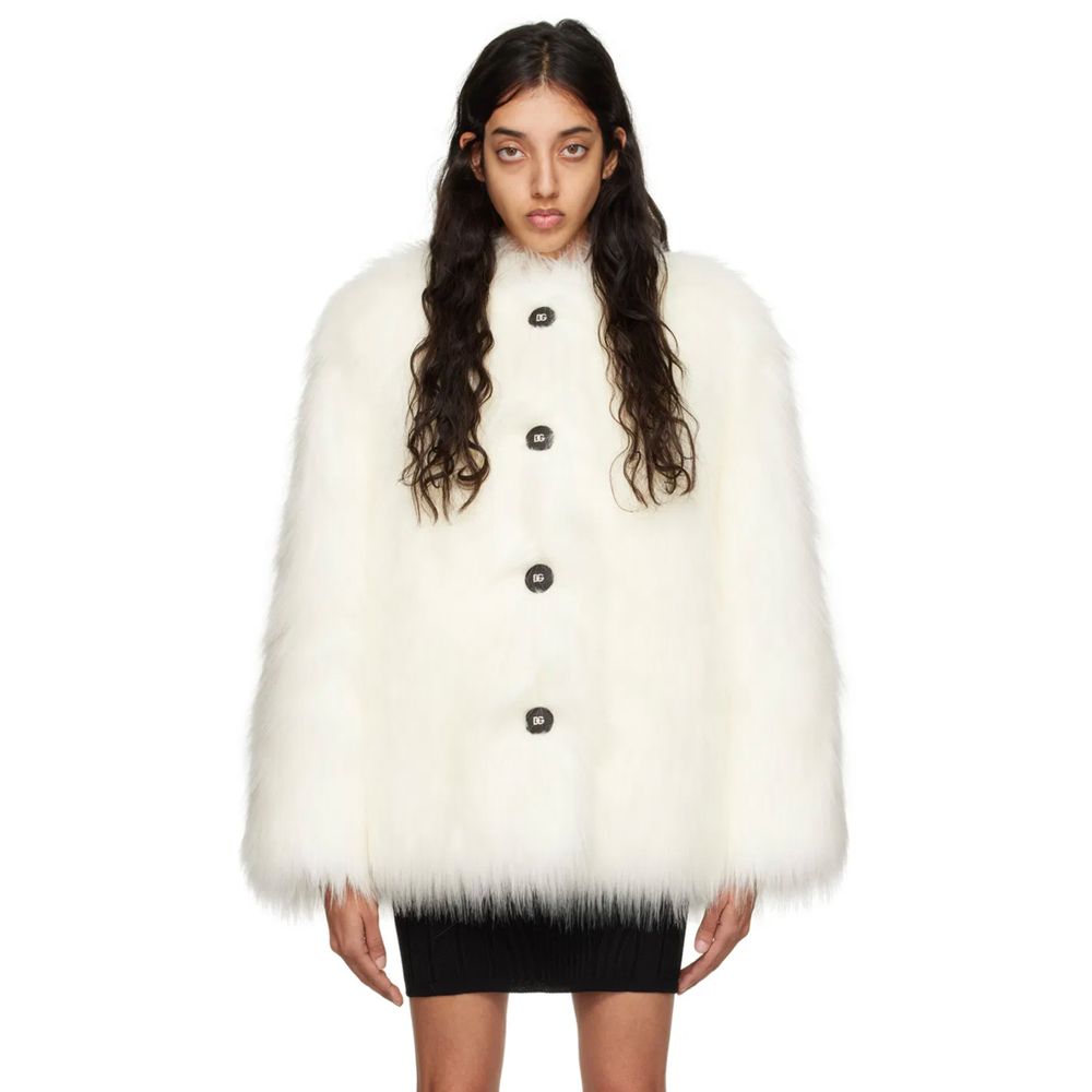 Dolce & Gabbana White Modacrylic Jackets & Coat Dolce & Gabbana