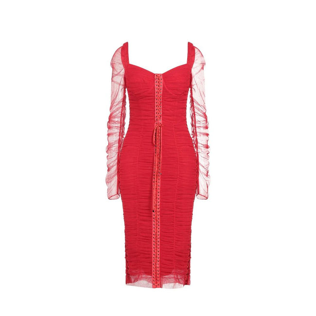 Dolce & Gabbana Silk Ruched Tulle Midi Dress Dolce & Gabbana
