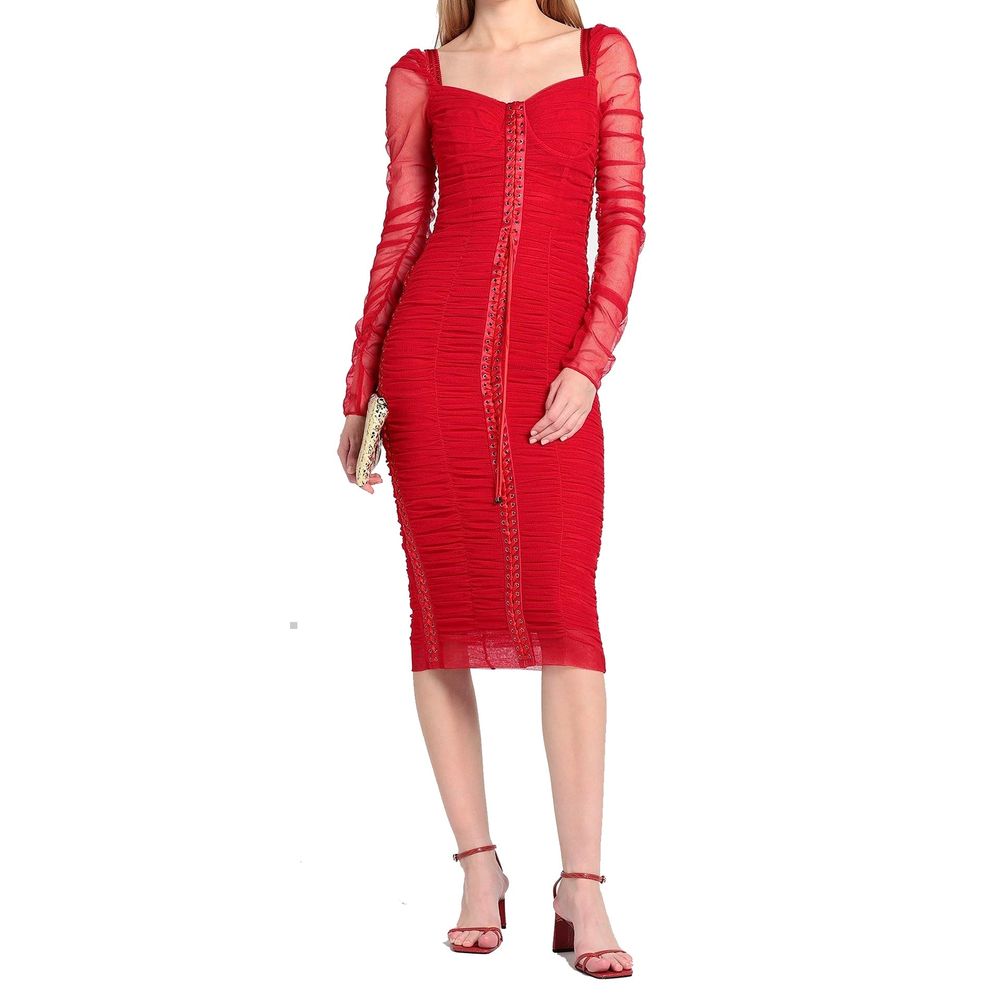 Dolce & Gabbana Silk Ruched Tulle Midi Dress Dolce & Gabbana