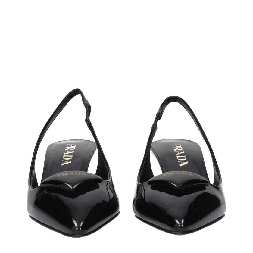 Prada Black Leather Mid Heel Pumps