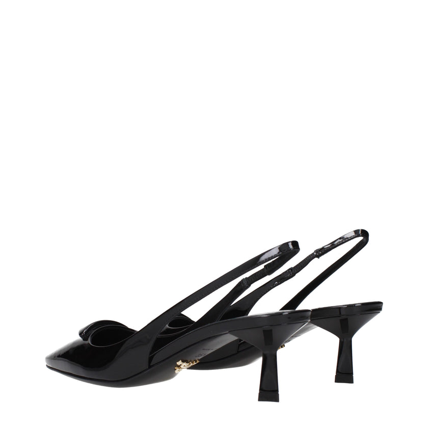 Prada Black Leather Mid Heel Pumps