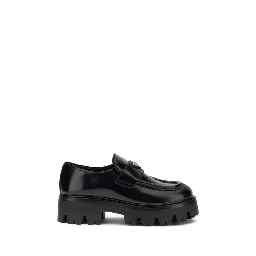 Prada Black Calf Leather Bos Taurus Platform Loafers Prada
