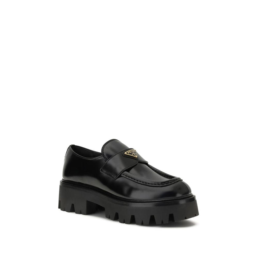 Prada Black Calf Leather Bos Taurus Platform Loafers Prada