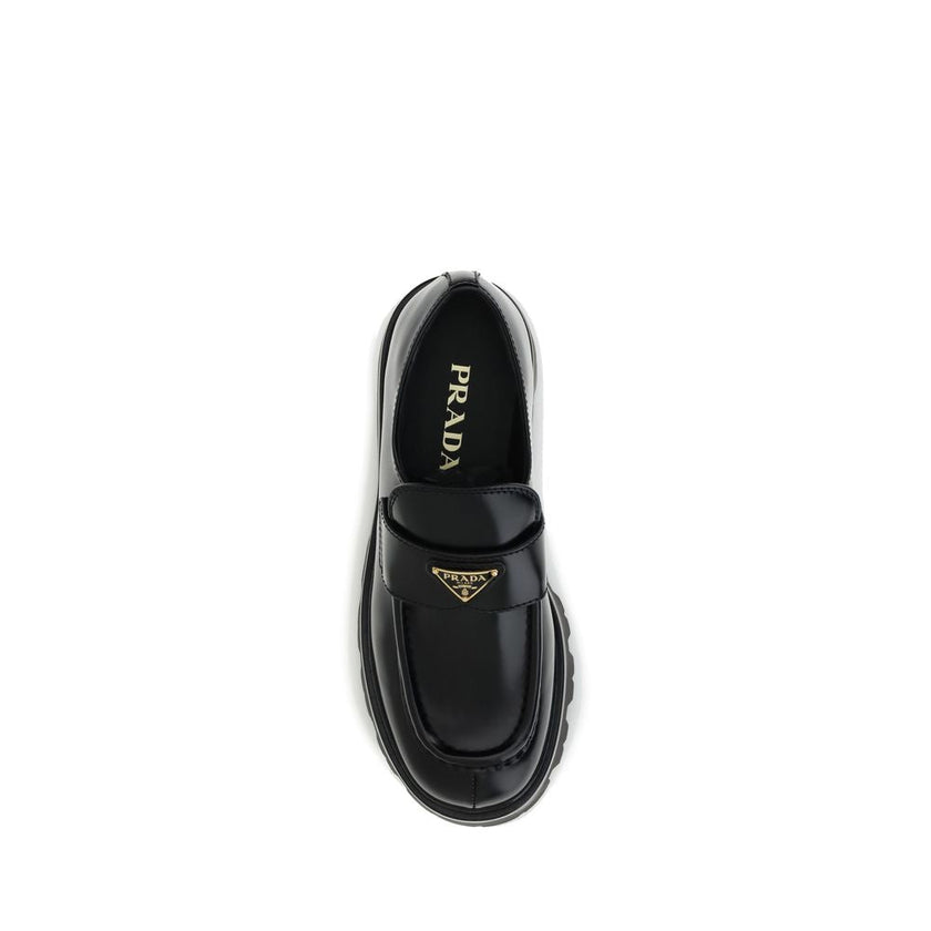 Prada Black Calf Leather Bos Taurus Platform Loafers Prada
