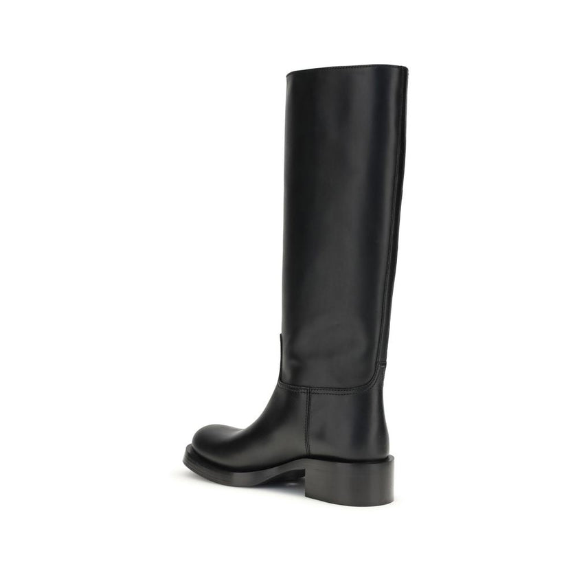 Prada Black Calf Leather Bos Taurus High Heel Boots Prada