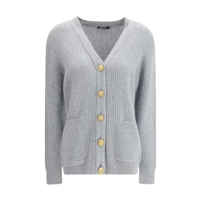 Balmain Gray Fleece Wool Cardigan Balmain