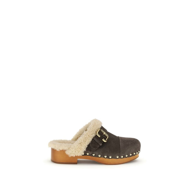 Chloé Brown Fur Clogs Chloé