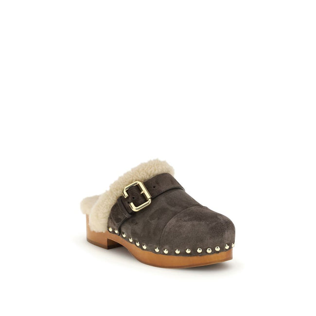 Chloé Brown Fur Clogs Chloé