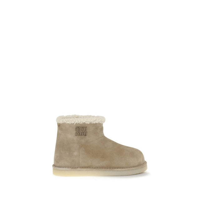 Miu Miu Beige Leather Flat Boots Miu Miu