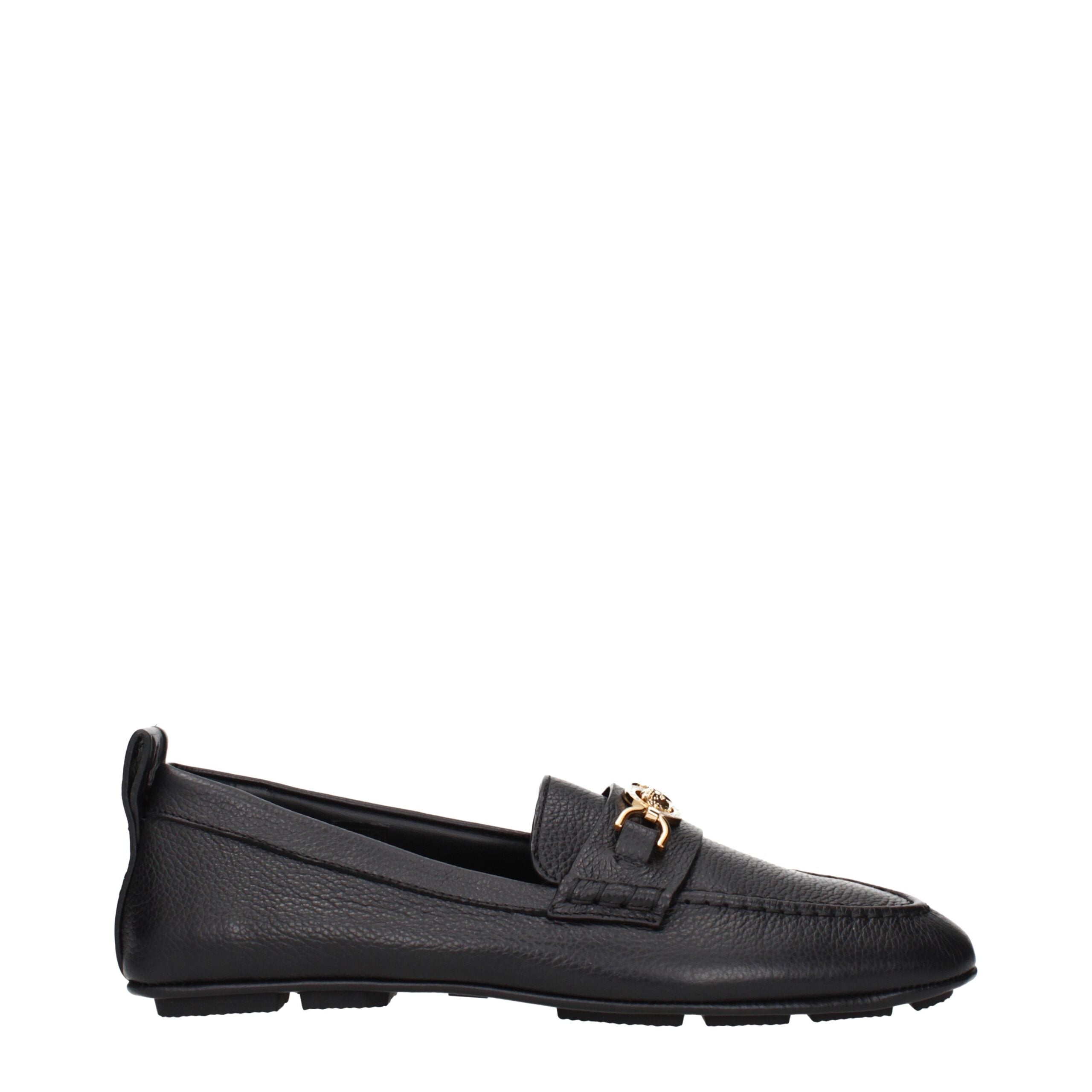 Versace Black Leather Slip-On Loafers Versace
