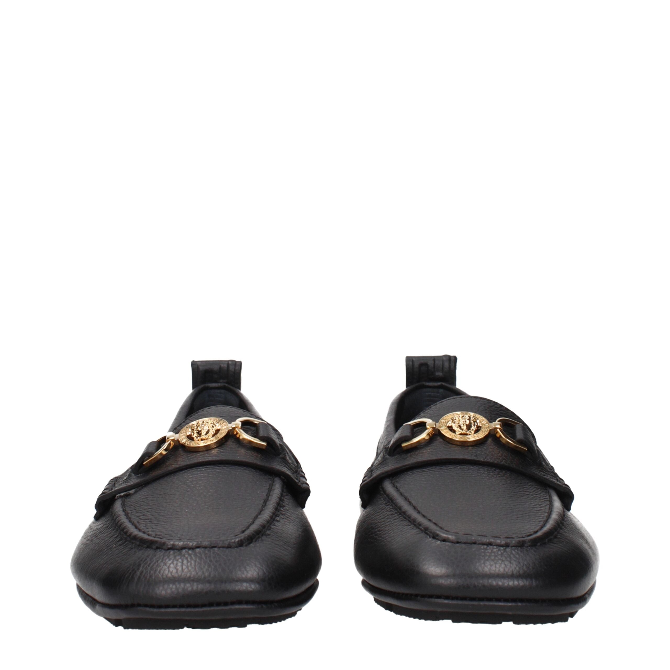 Versace Black Leather Slip-On Loafers Versace