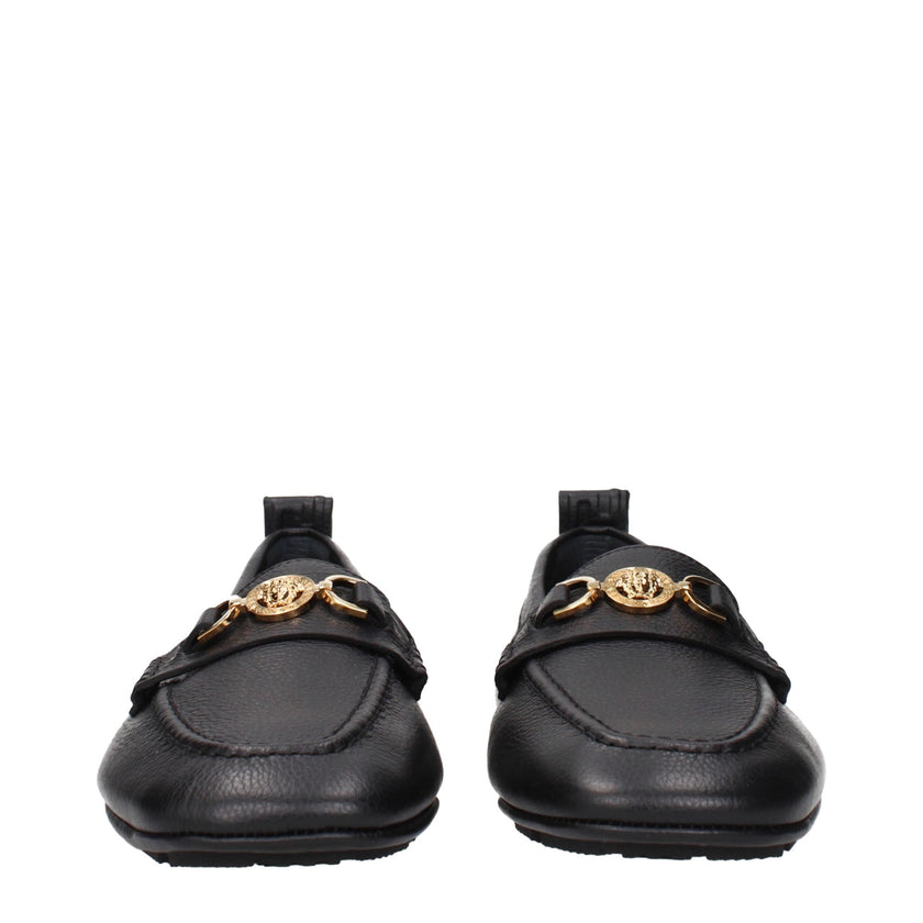 Versace Black Leather Slip-On Loafers Versace
