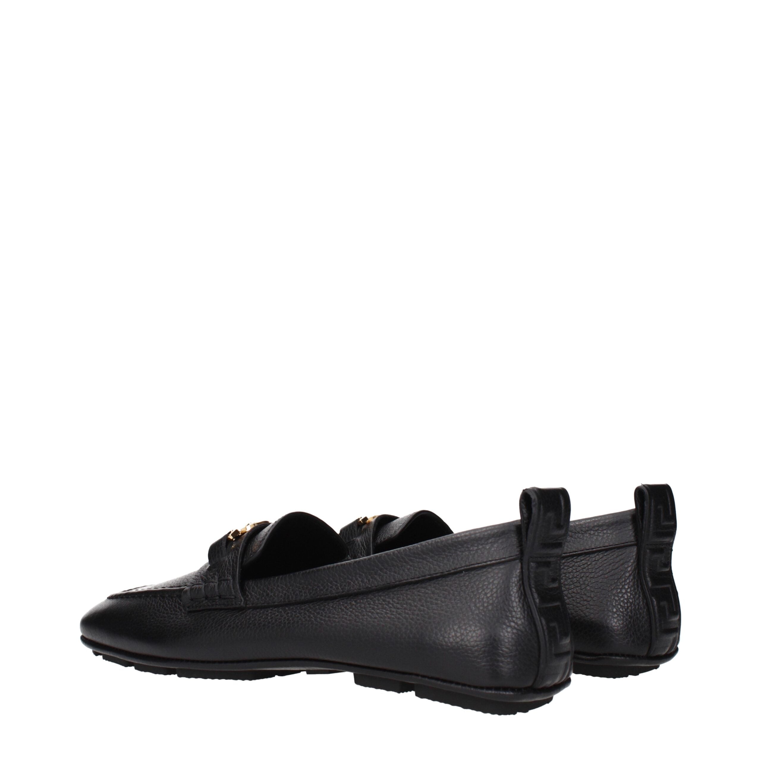 Versace Black Leather Slip-On Loafers Versace