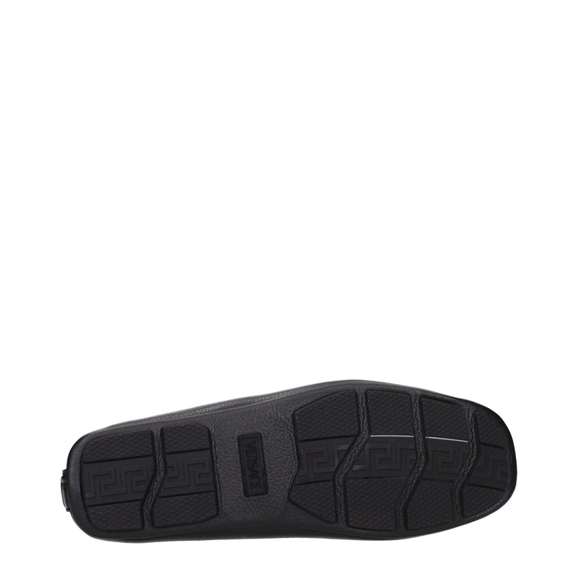Versace Black Leather Slip-On Loafers Versace