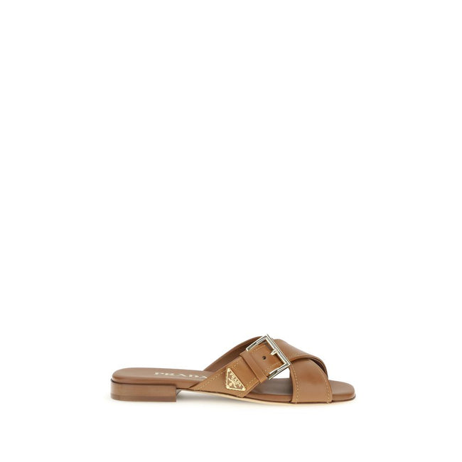 Prada Brown Calf Leather Bos Taurus Flat Sandals Prada