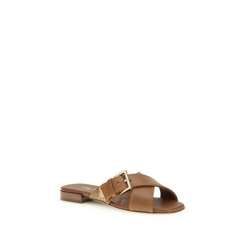 Prada Brown Calf Leather Bos Taurus Flat Sandals Prada