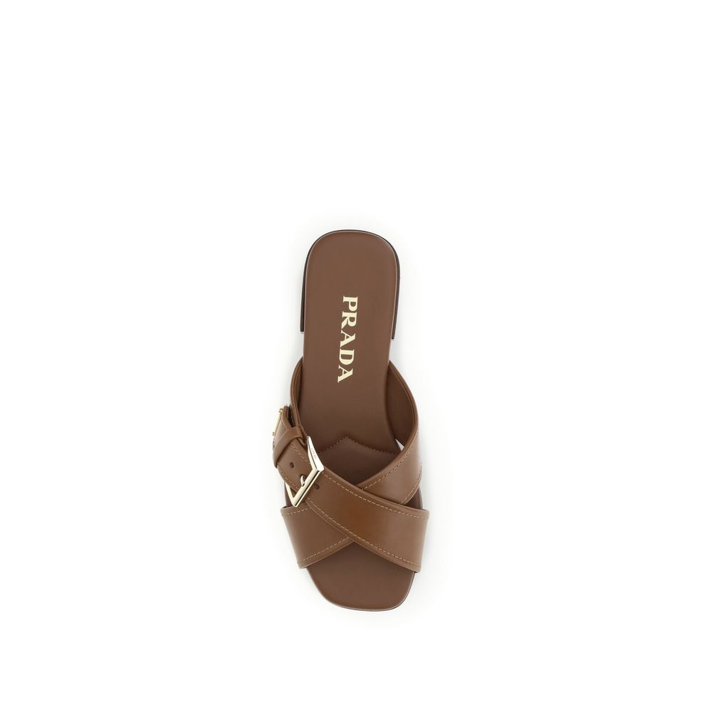 Prada Brown Calf Leather Bos Taurus Flat Sandals Prada