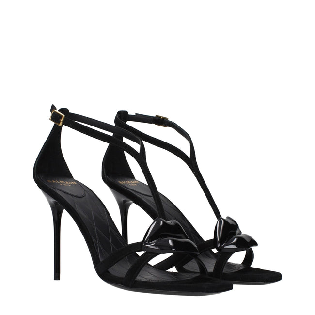 Balmain Black Leather Stiletto Heel Sandals Balmain