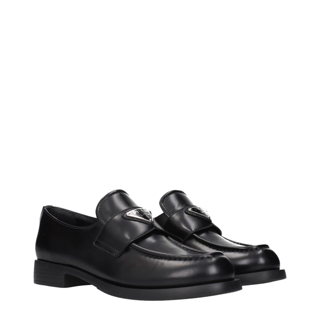 Prada Black Leather Slip-On Loafers Prada