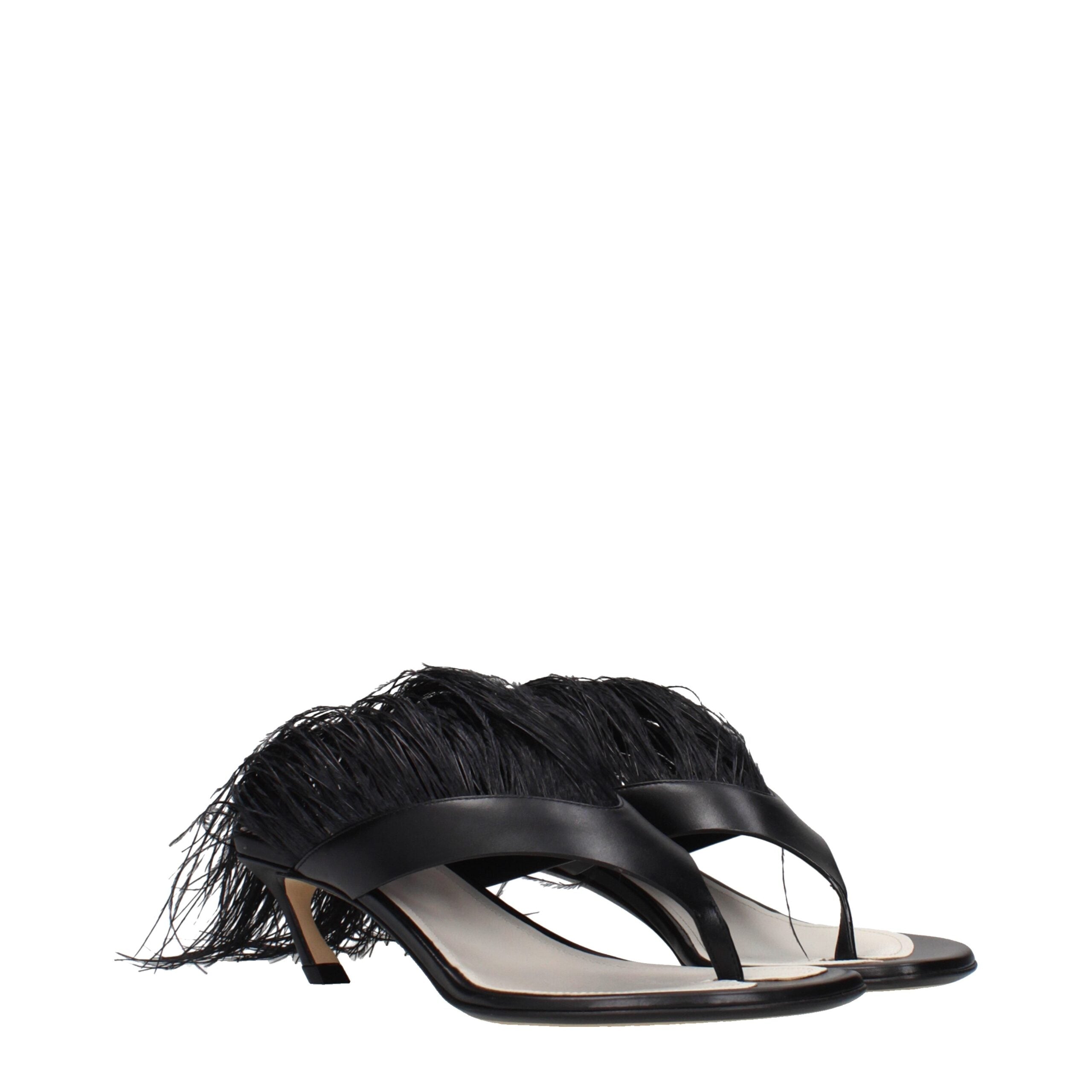 Lanvin Black Leather Flip-Flop Sandals Lanvin
