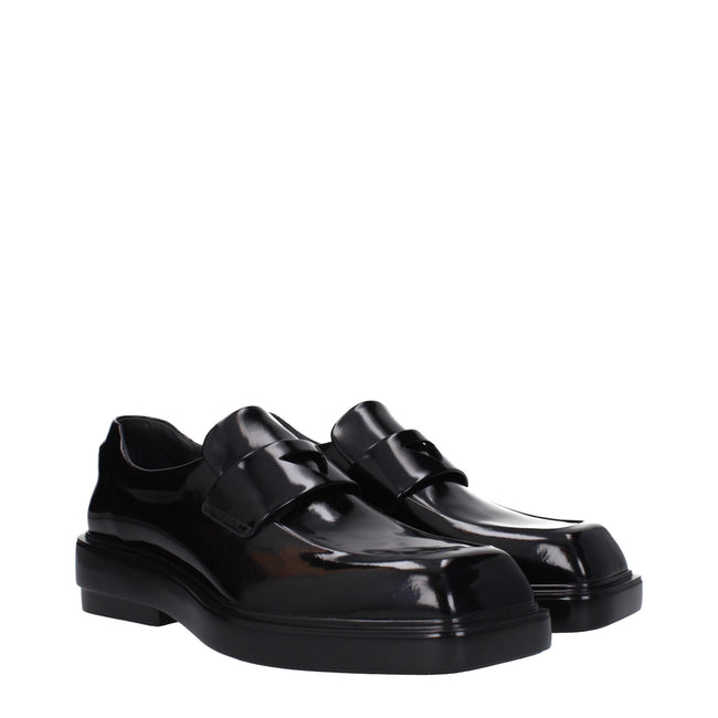 Prada Black Leather Slip-On Loafers Prada