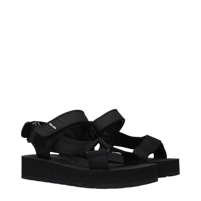 Prada Black Fabric Flat Sandals Prada