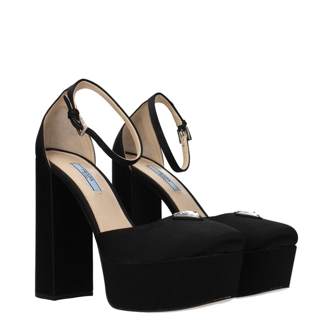 Prada Black Satin Platform Pumps Prada