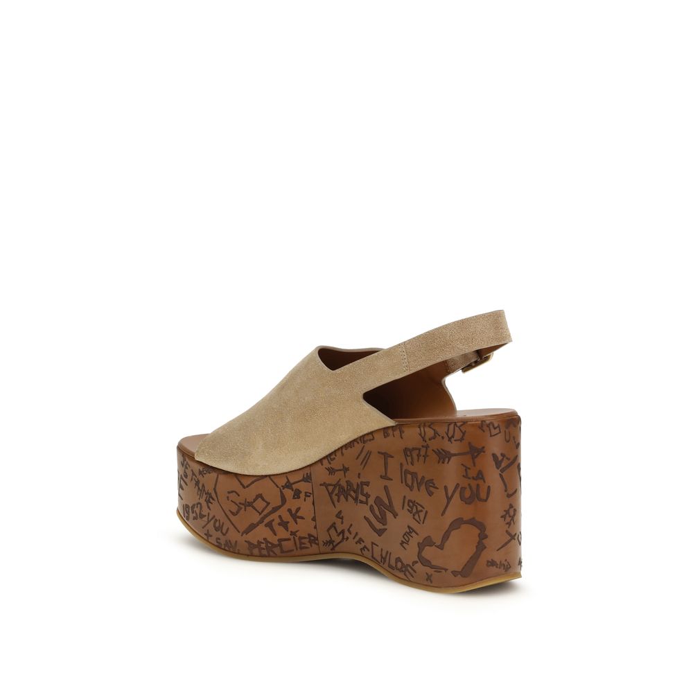 Chloé Beige Lamb Ovis Aries Aries Platform Sandals Chloé