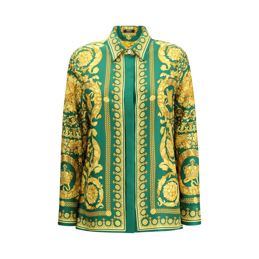 Versace Green Silk Pattern Shirt Versace