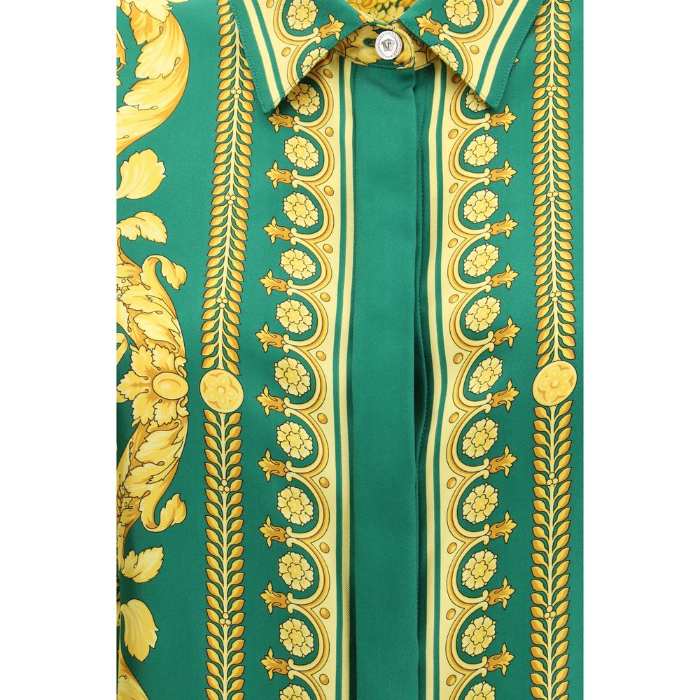 Versace Green Silk Pattern Shirt Versace